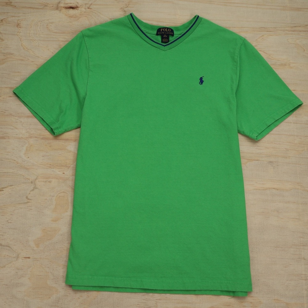 Polo Ralph Lauren Men's XL Green V‑Neck Tee Navy Pony Logo Short Sleeve